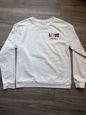 Cream Crewneck Sweatshirt Keith Haring 'LOVE' Graphic